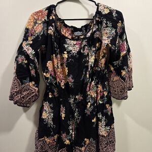 Angie Black Dress with Floral Pink and Yellow